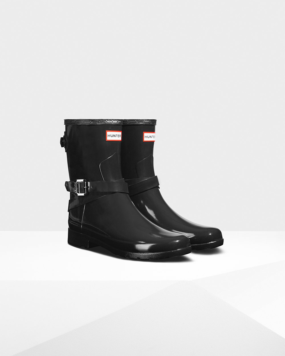 Women Hunter Refined Adjustable Gloss | Short Rain Boots Black | NZ-34120-JMPE